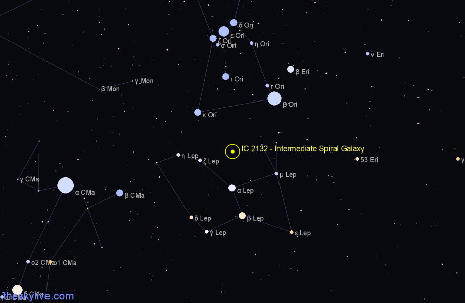 Finder chart IC 2132 - Intermediate Spiral Galaxy in Lepus star