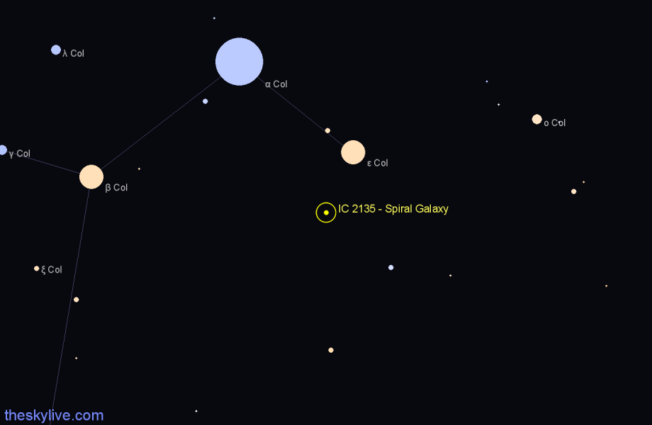 Finder chart IC 2135 - Spiral Galaxy in Columba star