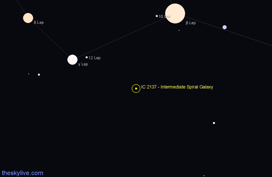 Finder chart IC 2137 - Intermediate Spiral Galaxy in Lepus star