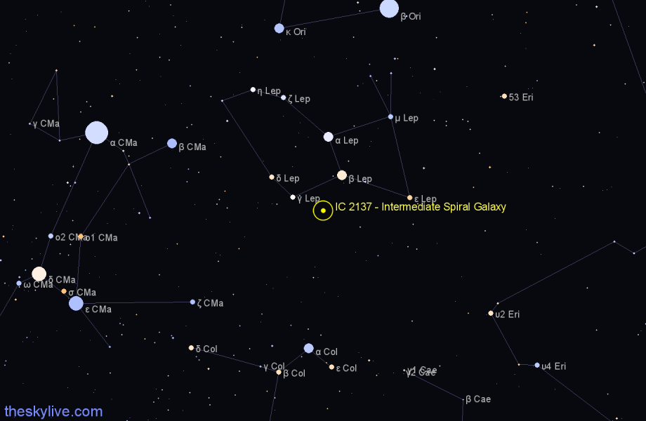Finder chart IC 2137 - Intermediate Spiral Galaxy in Lepus star