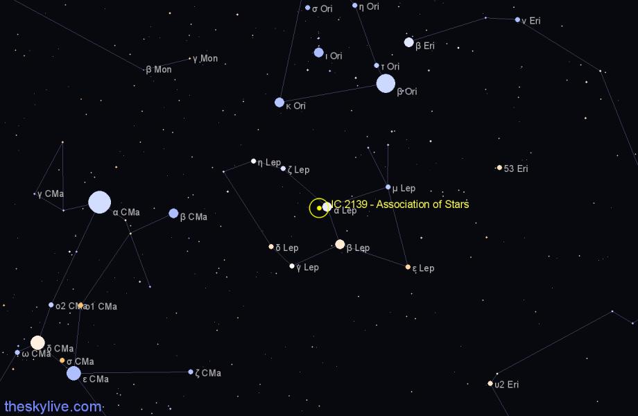 Finder chart IC 2139 - Association of Stars in Lepus star