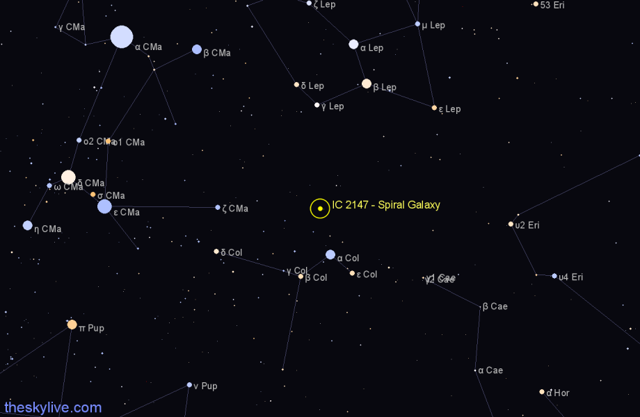 Finder chart IC 2147 - Spiral Galaxy in Columba star