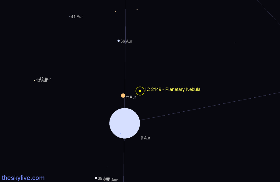 Finder chart IC 2149 - Planetary Nebula in Auriga star