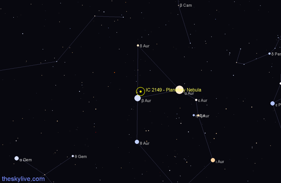 Finder chart IC 2149 - Planetary Nebula in Auriga star