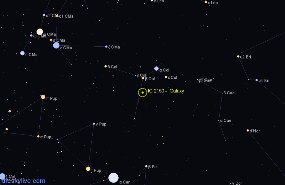 Finder chart IC 2150 - Galaxy in Columba star