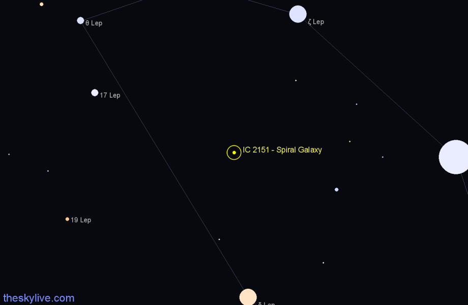 Finder chart IC 2151 - Spiral Galaxy in Lepus star