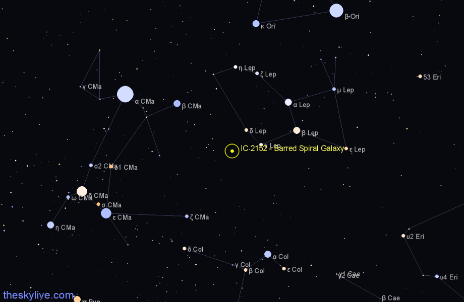 Finder chart IC 2152 - Barred Spiral Galaxy in Lepus star
