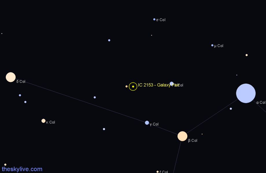 Finder chart IC 2153 - Galaxy Pair in Columba star