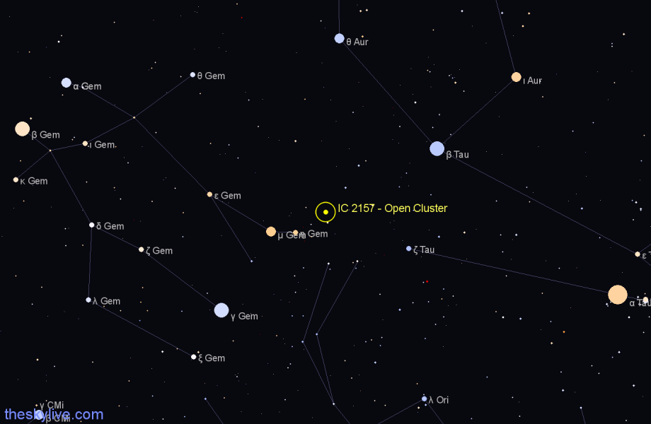 Finder chart IC 2157 - Open Cluster in Gemini star