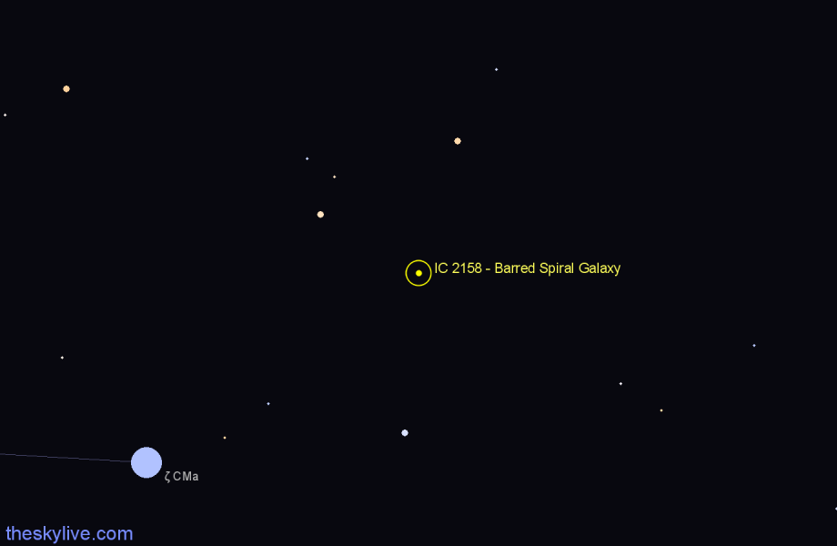 Finder chart IC 2158 - Barred Spiral Galaxy in Columba star