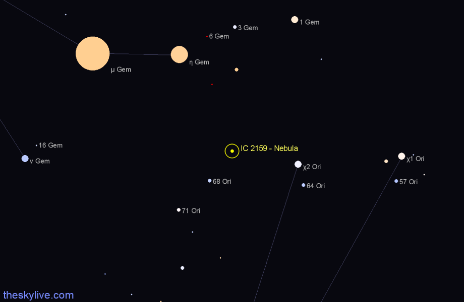 Finder chart IC 2159 - Nebula in Orion star