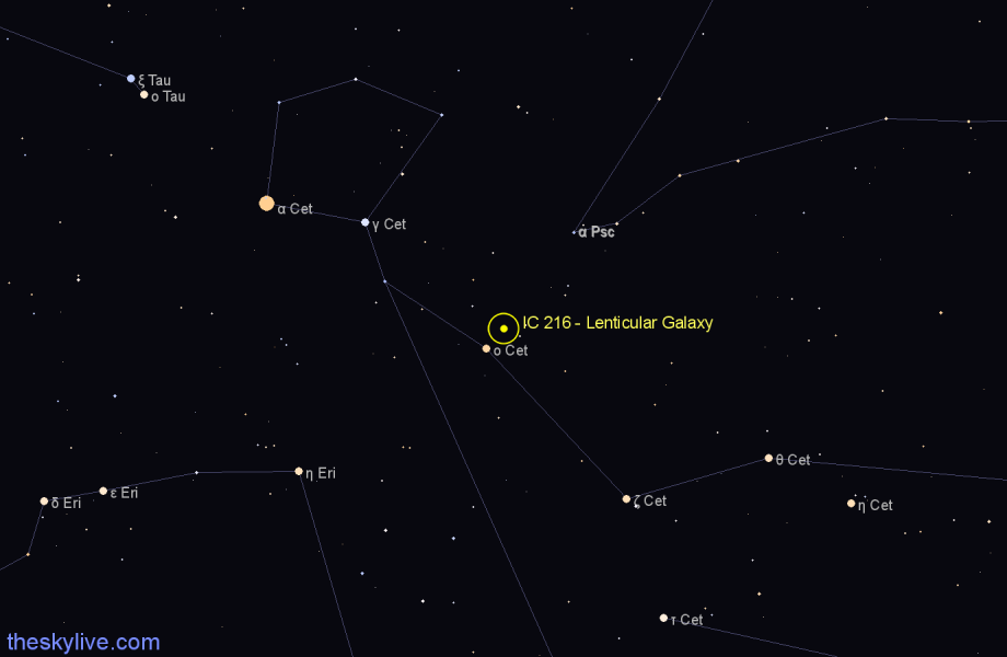 Finder chart IC 216 - Lenticular Galaxy in Cetus star