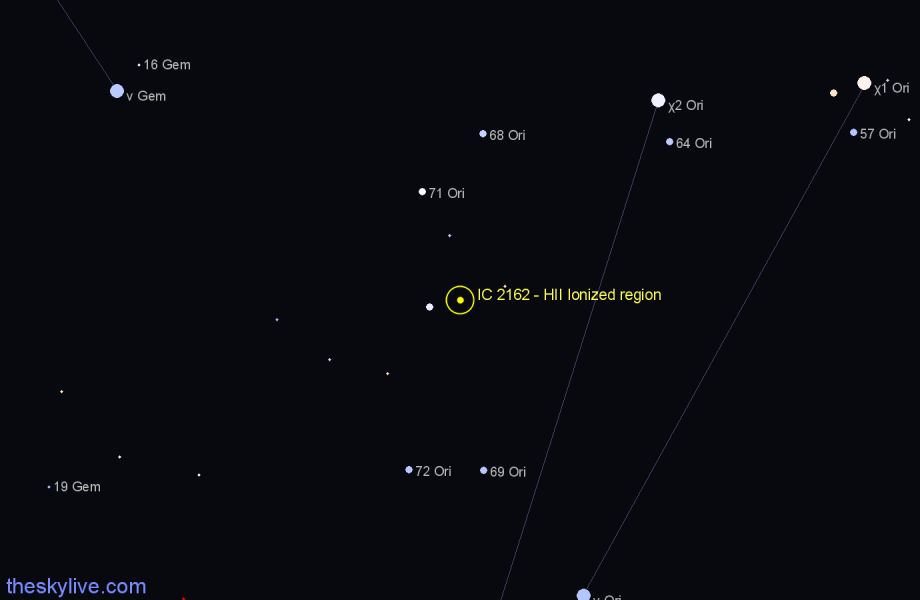 Finder chart IC 2162 - HII Ionized region in Orion star