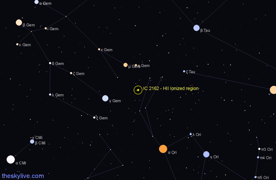 Finder chart IC 2162 - HII Ionized region in Orion star