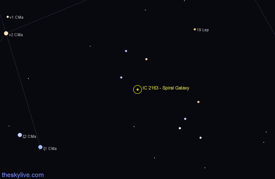 Finder chart IC 2163 - Spiral Galaxy in Canis Major star