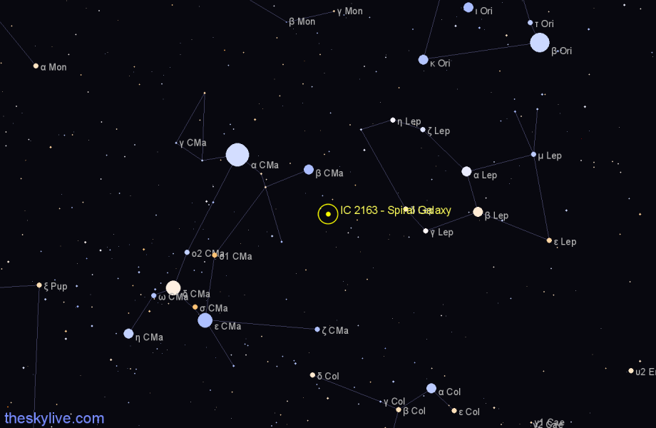 Finder chart IC 2163 - Spiral Galaxy in Canis Major star