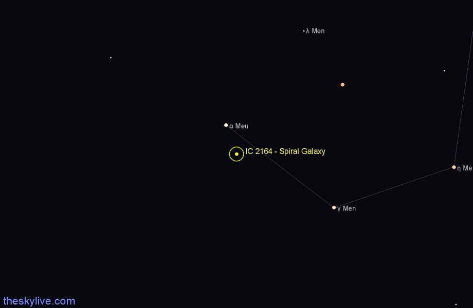 Finder chart IC 2164 - Spiral Galaxy in Mensa star