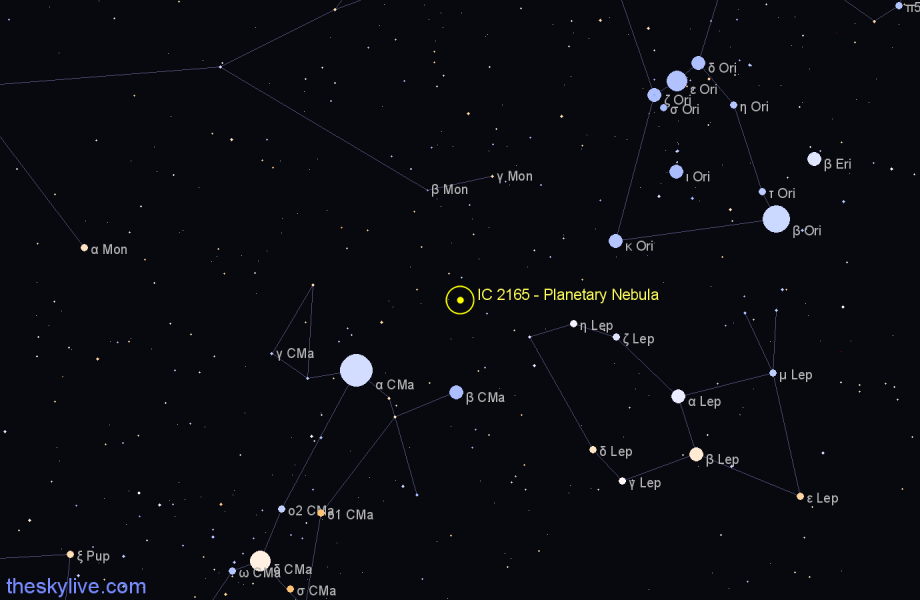 Finder chart IC 2165 - Planetary Nebula in Canis Major star