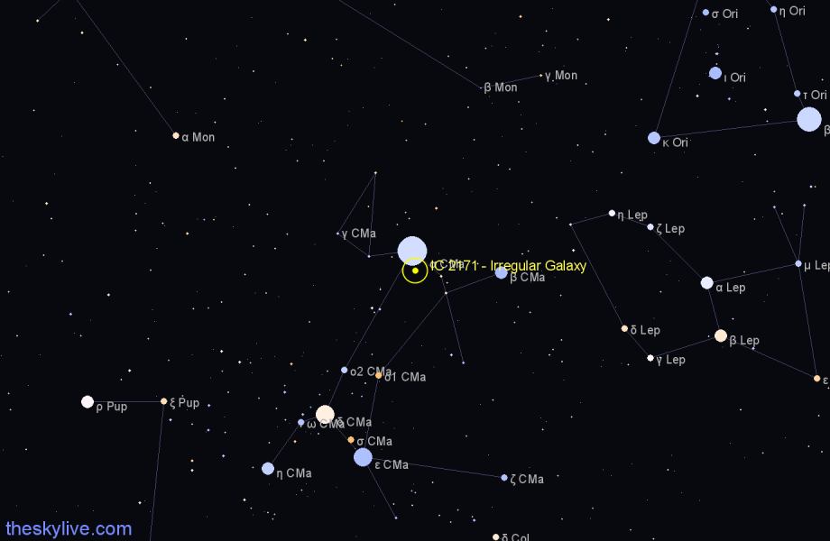 Finder chart IC 2171 - Irregular Galaxy in Canis Major star