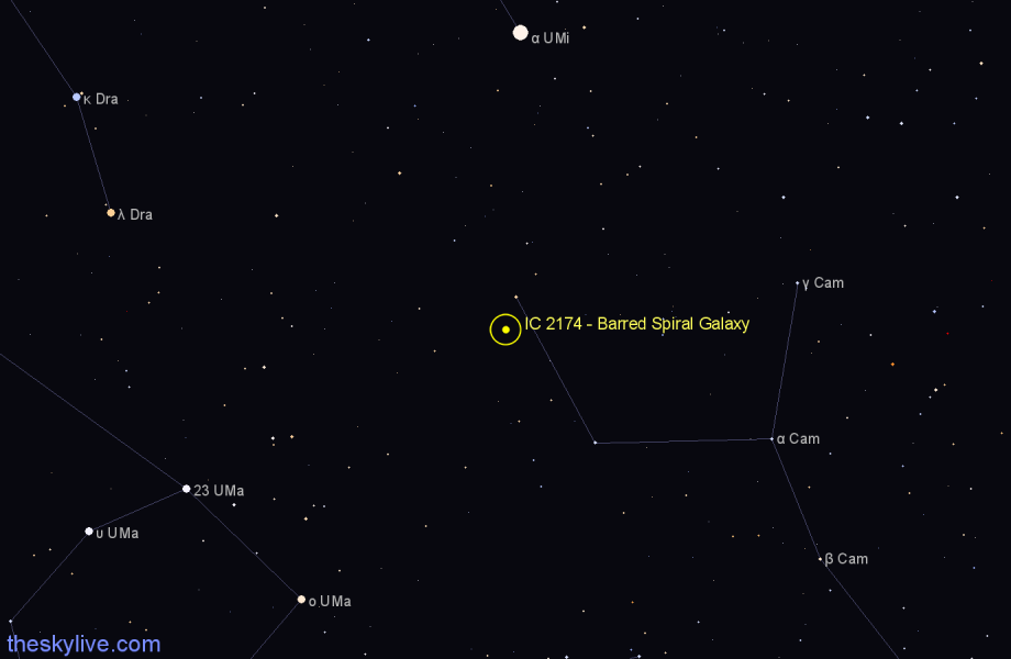 Finder chart IC 2174 - Barred Spiral Galaxy in Camelopardalis star