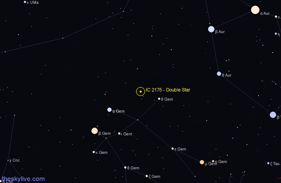 Finder chart IC 2175 - Double Star in Gemini star