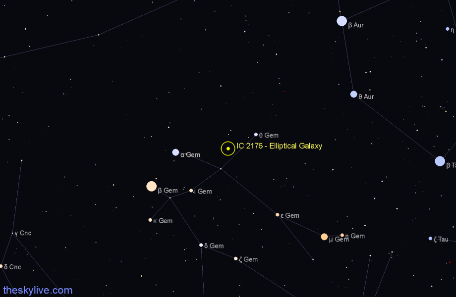 Finder chart IC 2176 - Elliptical Galaxy in Gemini star