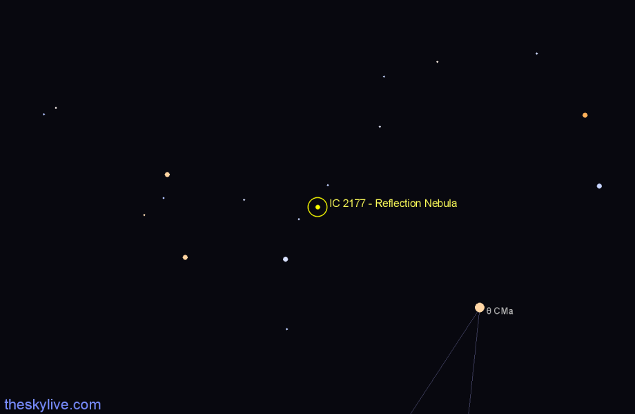 Finder chart IC 2177 - Reflection Nebula in Monoceros star