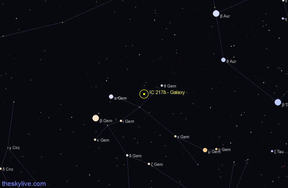 Finder chart IC 2178 - Galaxy in Gemini star