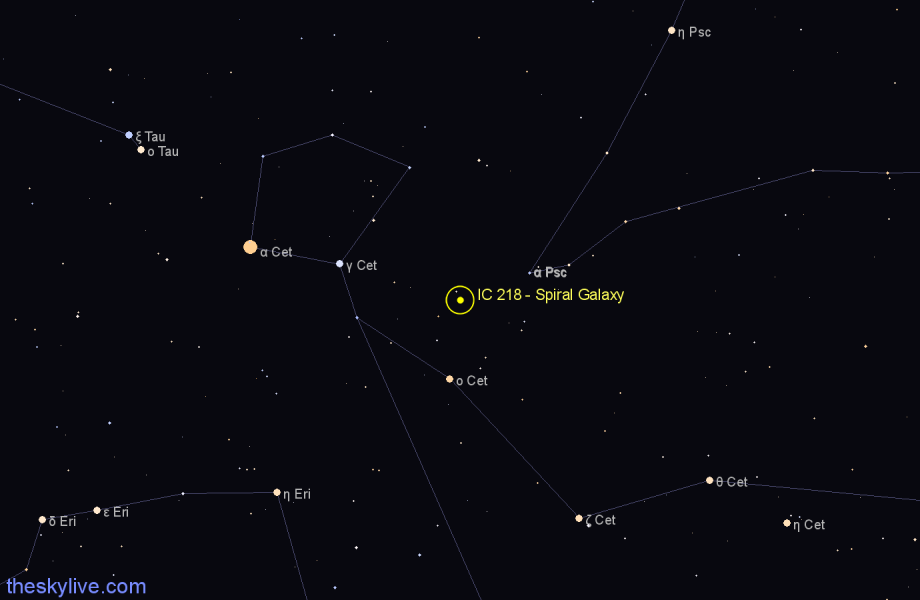 Finder chart IC 218 - Spiral Galaxy in Cetus star