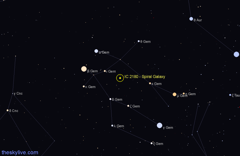 Finder chart IC 2180 - Spiral Galaxy in Gemini star