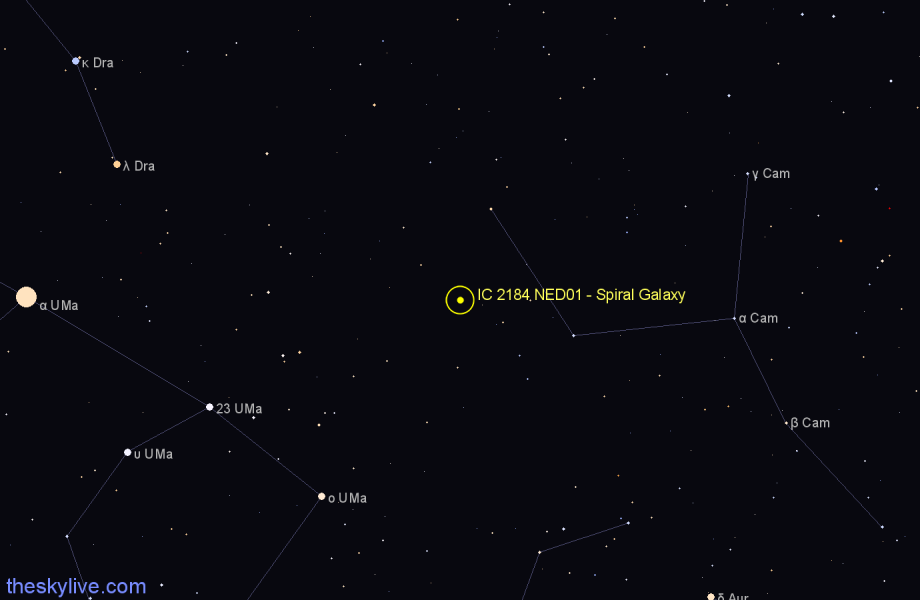 Finder chart IC 2184 NED01 - Spiral Galaxy in Camelopardalis star