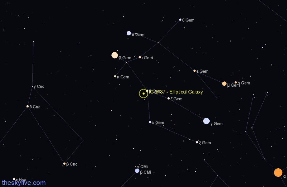 Finder chart IC 2187 - Elliptical Galaxy in Gemini star