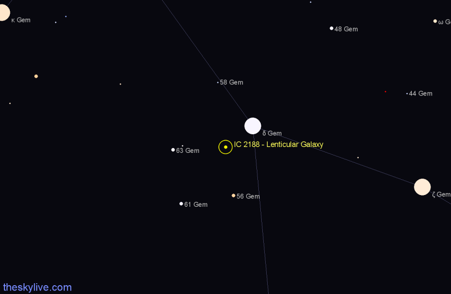 Finder chart IC 2188 - Lenticular Galaxy in Gemini star