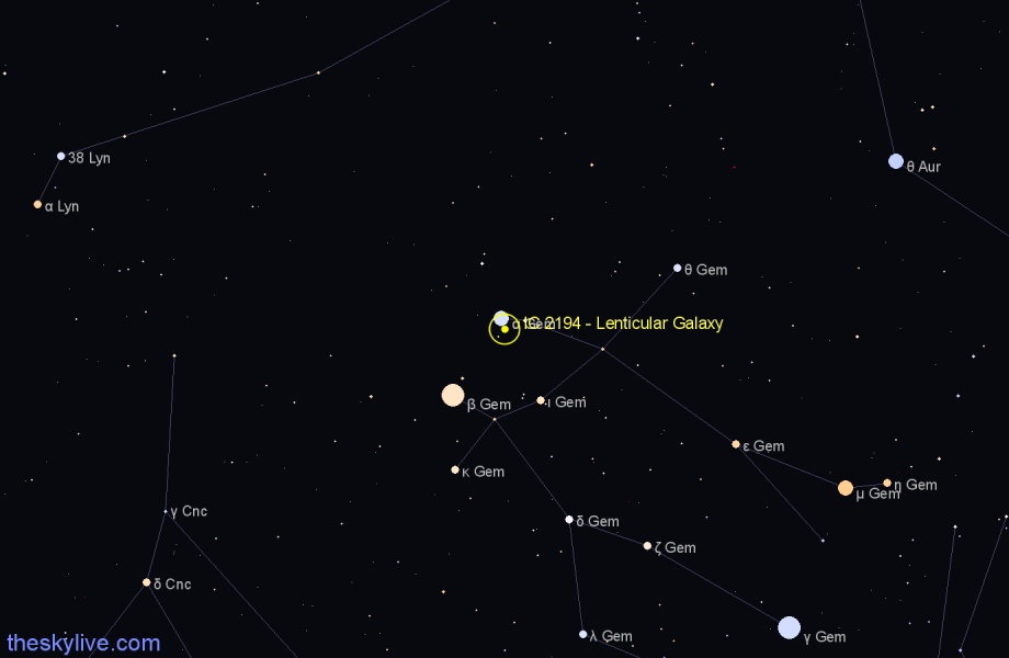 Finder chart IC 2194 - Lenticular Galaxy in Gemini star