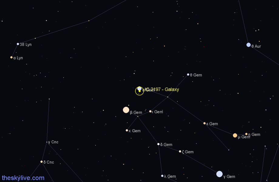 Finder chart IC 2197 - Galaxy in Gemini star