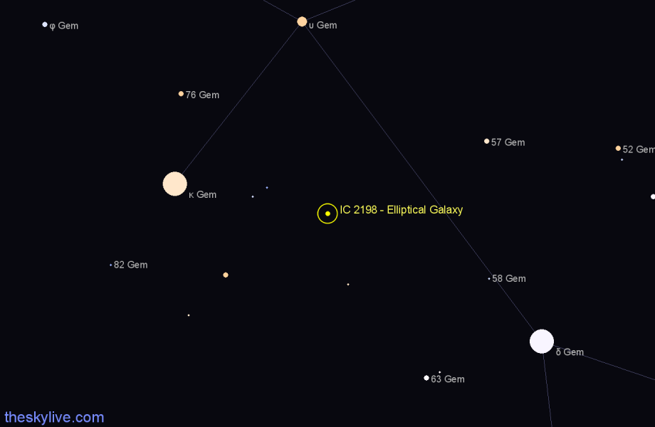 Finder chart IC 2198 - Elliptical Galaxy in Gemini star