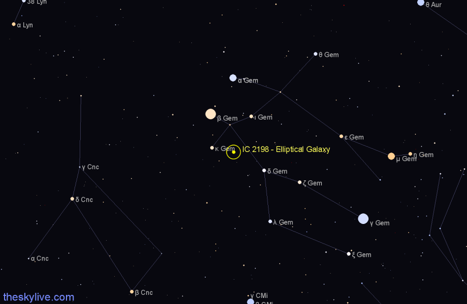 Finder chart IC 2198 - Elliptical Galaxy in Gemini star