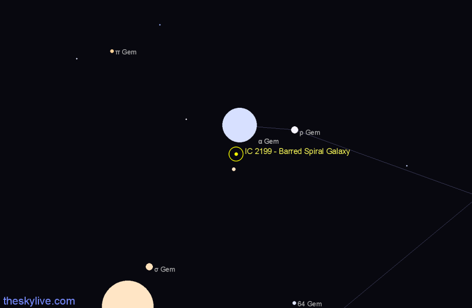 Finder chart IC 2199 - Barred Spiral Galaxy in Gemini star