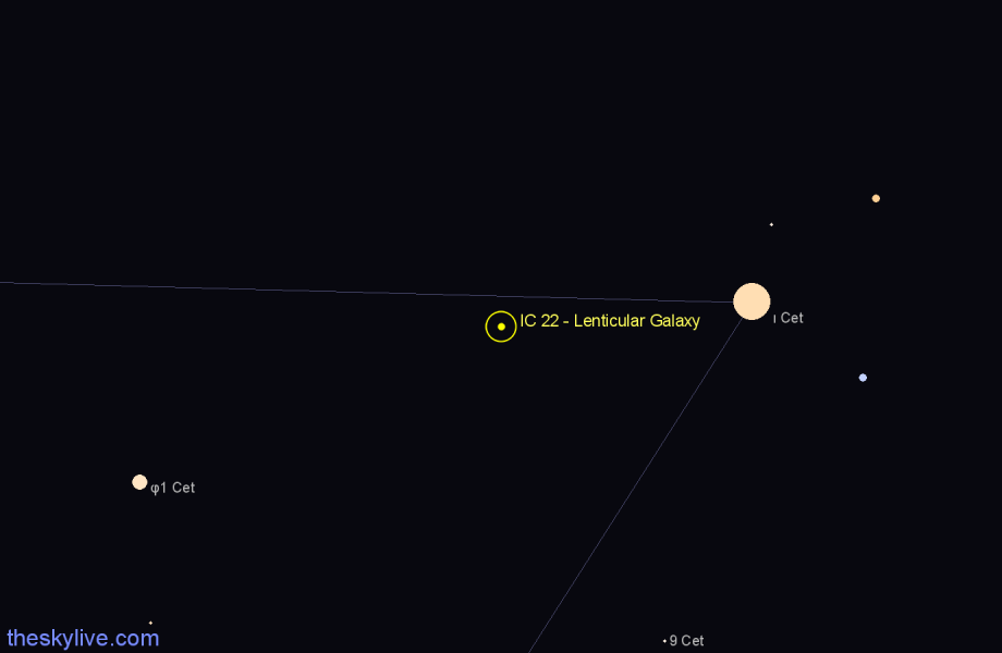 Finder chart IC 22 - Lenticular Galaxy in Cetus star