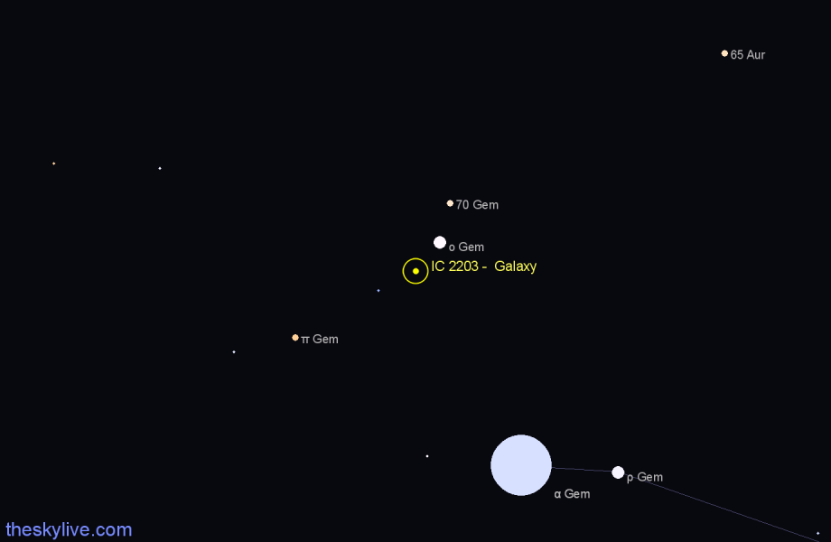 Finder chart IC 2203 -  Galaxy in Gemini star