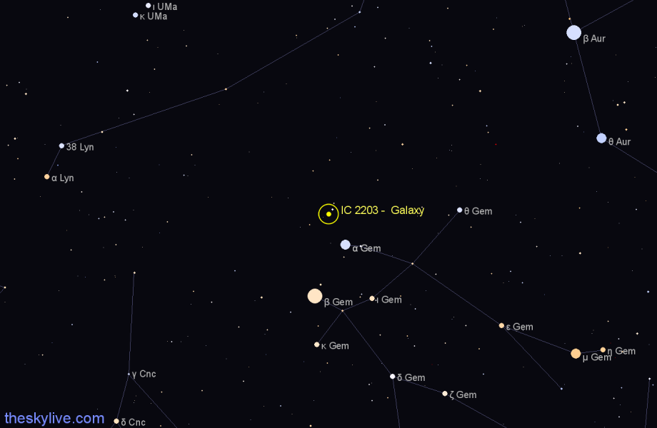 Finder chart IC 2203 -  Galaxy in Gemini star