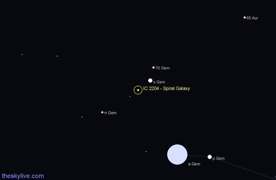 Finder chart IC 2204 - Spiral Galaxy in Gemini star