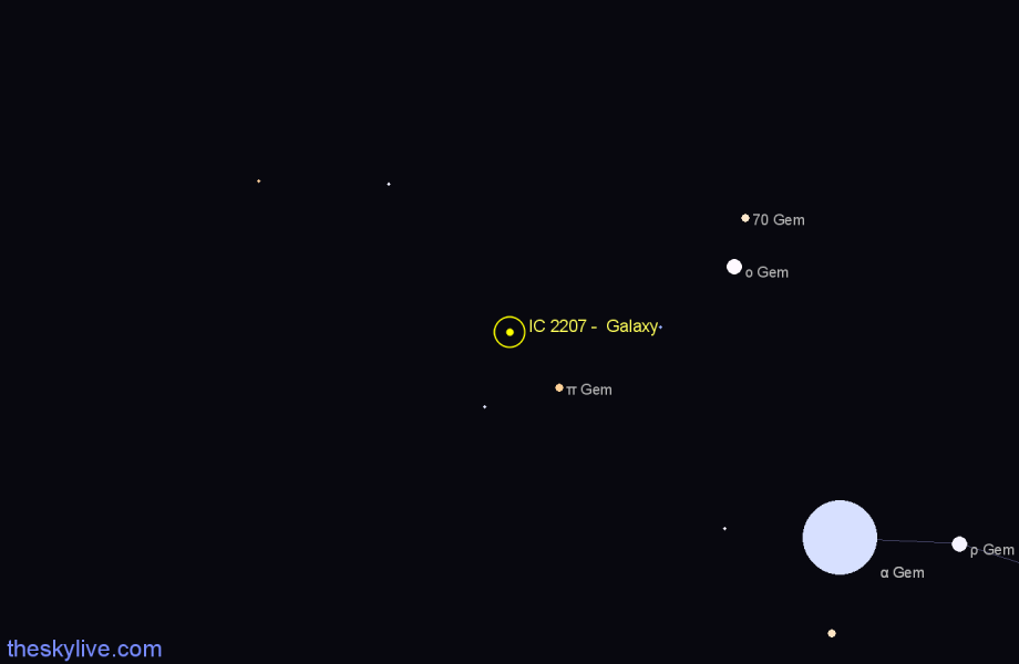 Finder chart IC 2207 - Galaxy in Gemini star