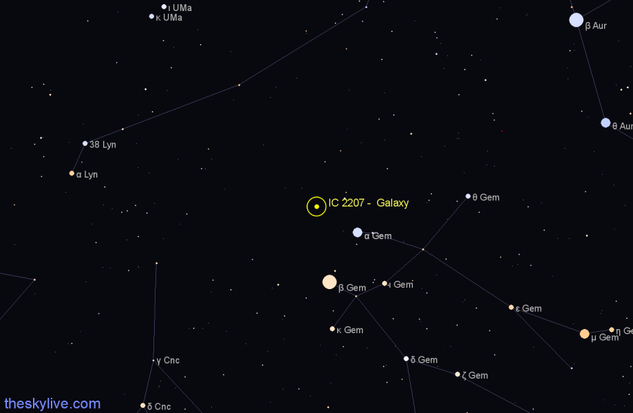 Finder chart IC 2207 -  Galaxy in Gemini star