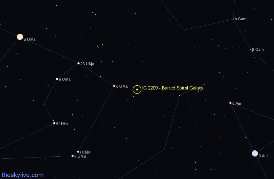 Finder chart IC 2209 - Barred Spiral Galaxy in Camelopardalis star