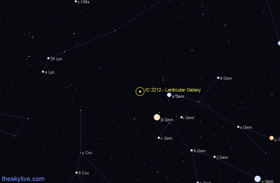 Finder chart IC 2212 - Lenticular Galaxy in Gemini star