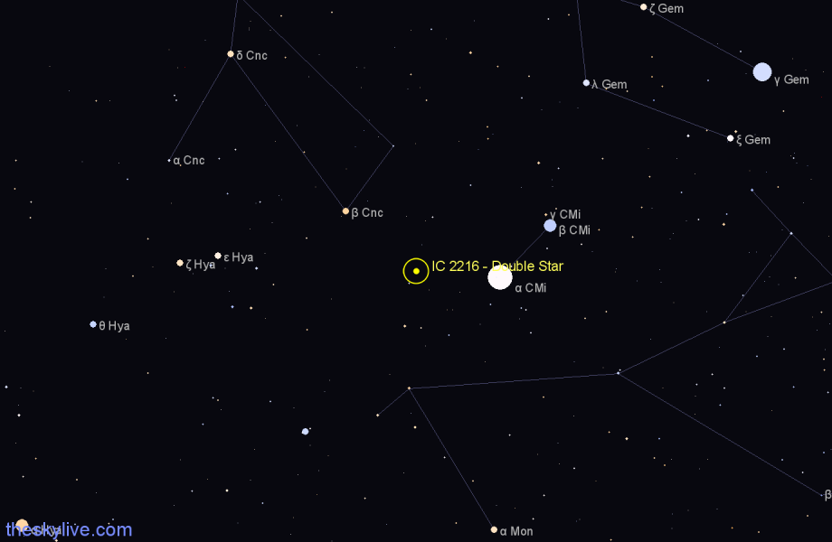 Finder chart IC 2216 - Double Star in Canis Minor star