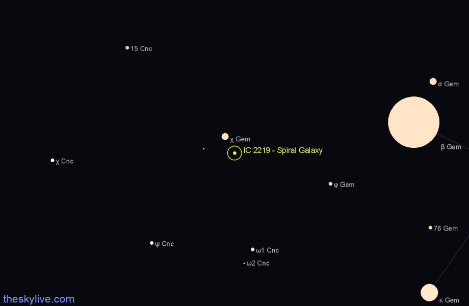 Finder chart IC 2219 - Spiral Galaxy in Cancer star