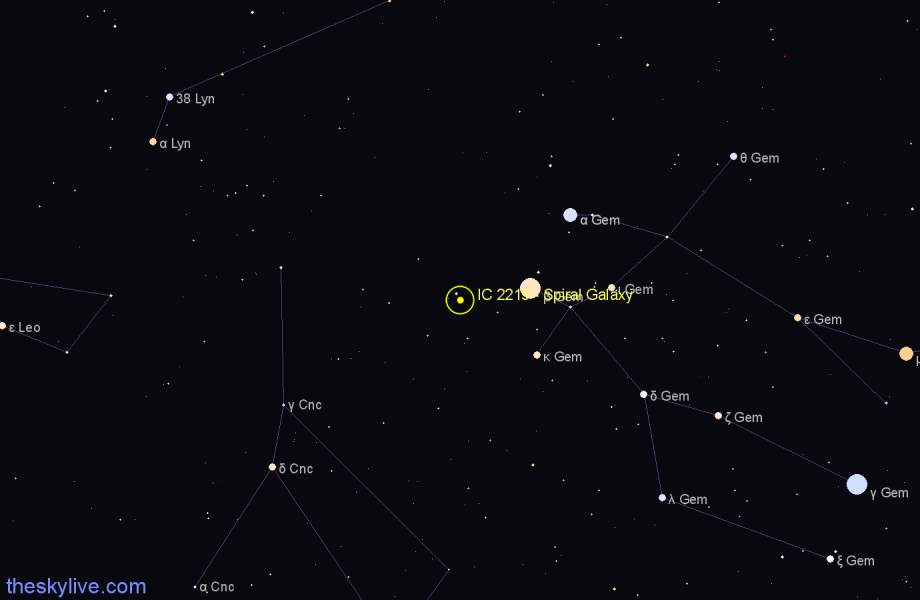 Finder chart IC 2219 - Spiral Galaxy in Cancer star