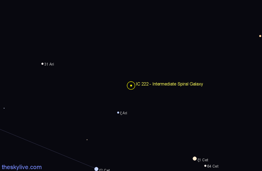 Finder chart IC 222 - Intermediate Spiral Galaxy in Aries star